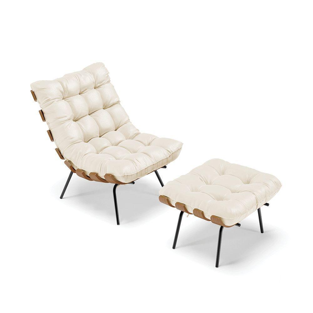 Kit 01 Poltrona E 01 Puff Costela Corino Bege - 1