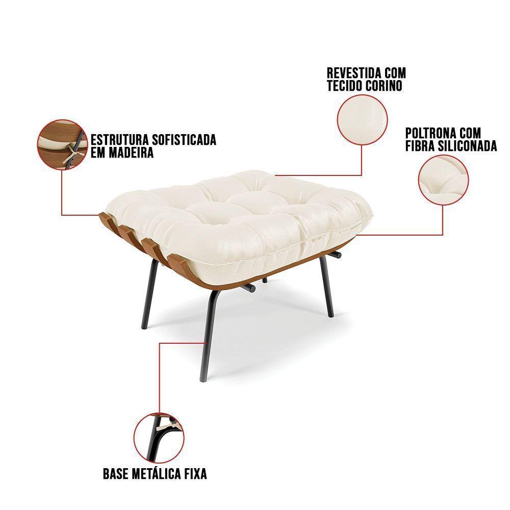Kit 01 Poltrona E 01 Puff Costela Corino Bege - 4