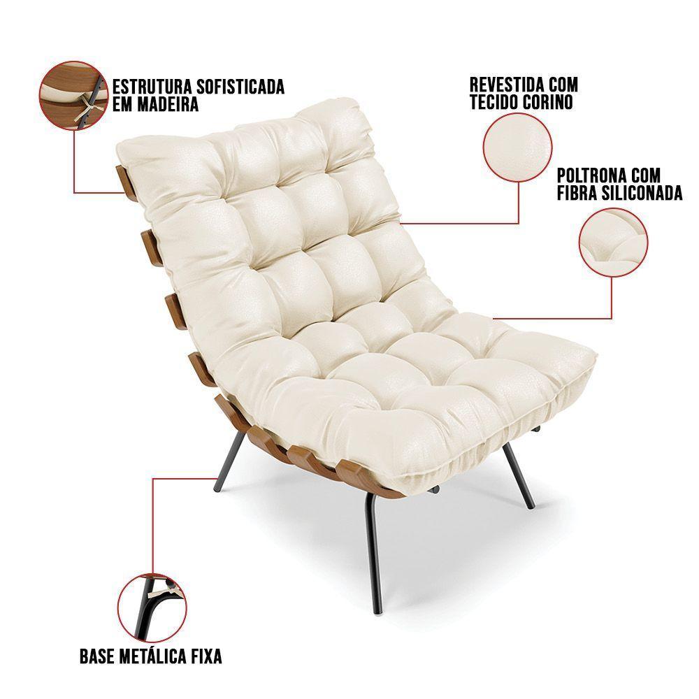 Kit 01 Poltrona E 01 Puff Costela Corino Bege - 5