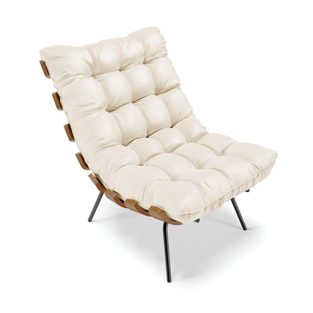 Kit 01 Poltrona E 01 Puff Costela Corino Bege - 7