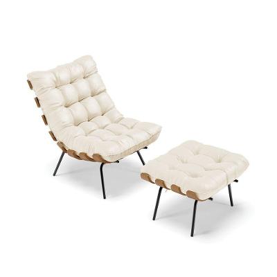 Kit 01 Poltrona E 01 Puff Costela Corino Bege