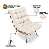Kit 01 Poltrona E 01 Puff Costela Corino Bege - 5