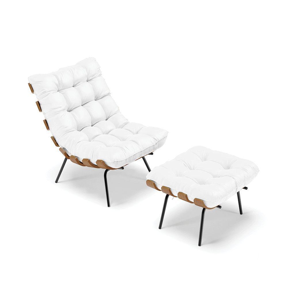 Kit 01 Poltrona E 01 Puff Costela Corino Branco - 1