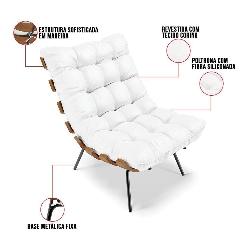 Kit 01 Poltrona E 01 Puff Costela Corino Branco - 5