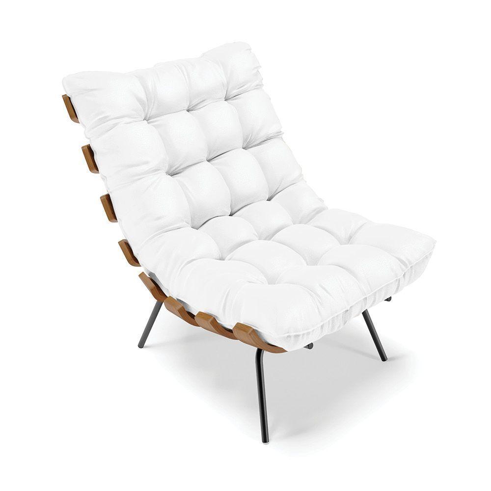 Kit 01 Poltrona E 01 Puff Costela Corino Branco - 7