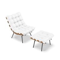 Kit 01 Poltrona E 01 Puff Costela Corino Branco - 1