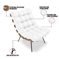 Kit 01 Poltrona E 01 Puff Costela Corino Branco - 5