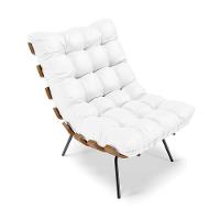 Kit 01 Poltrona E 01 Puff Costela Corino Branco - 7