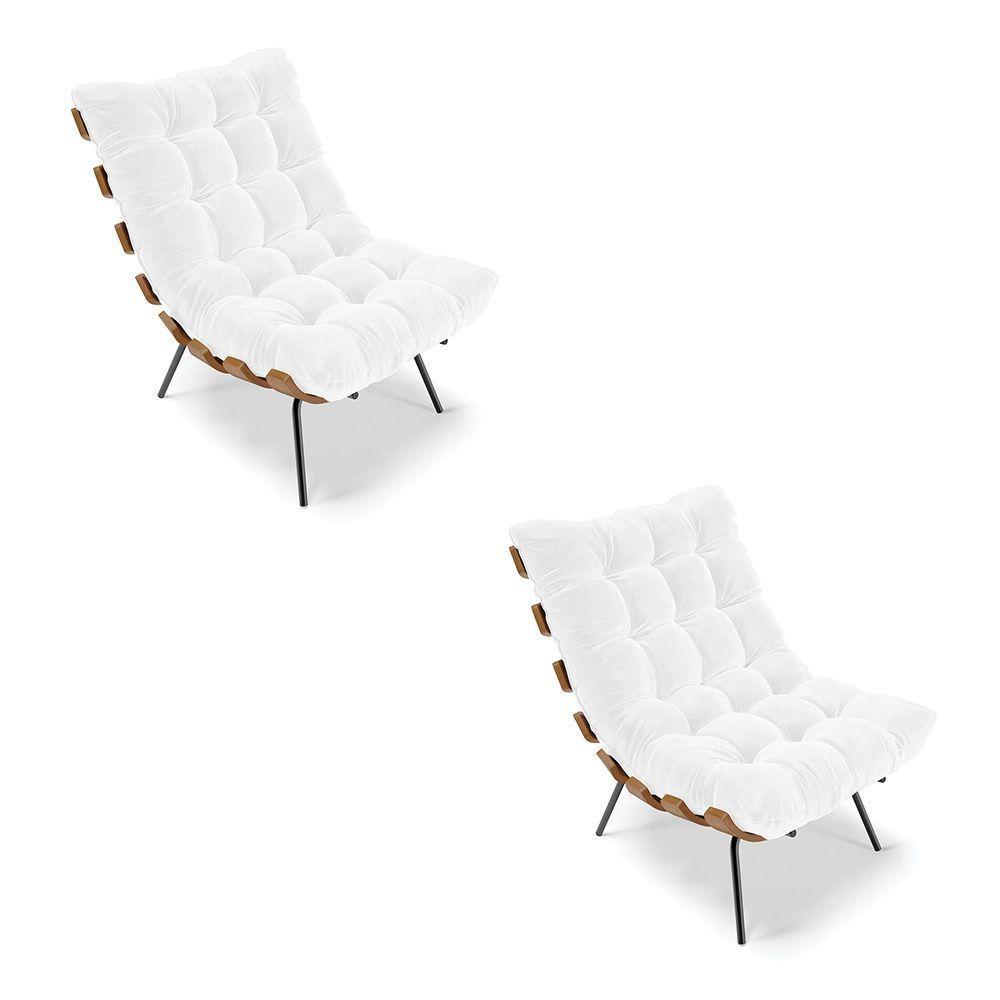 Kit 02 Poltronas Costela Corano Branco Base Metálica Preto - 1