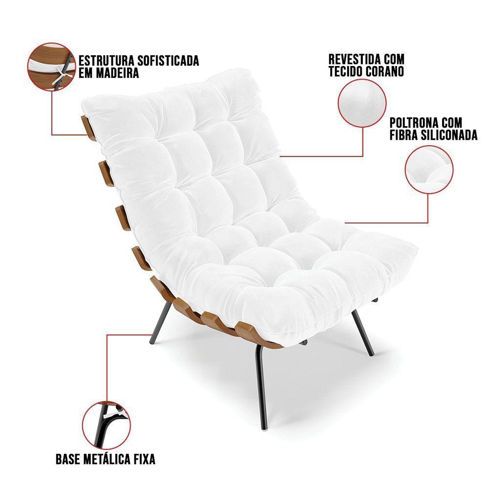 Kit 02 Poltronas Costela Corano Branco Base Metálica Preto - 3