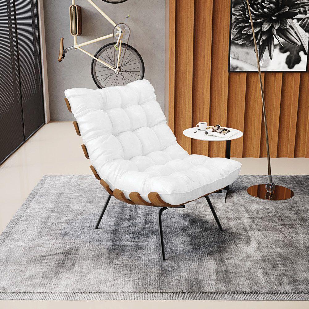 Kit 02 Poltronas Costela Corano Branco Base Metálica Preto - 8