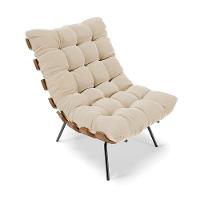 Kit 02 Poltronas Costela Suede Base Metálica Preto Bege - 3