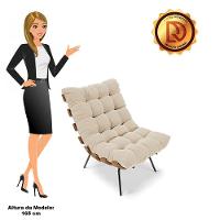 Kit 02 Poltronas Costela Suede Base Metálica Preto Bege - 5