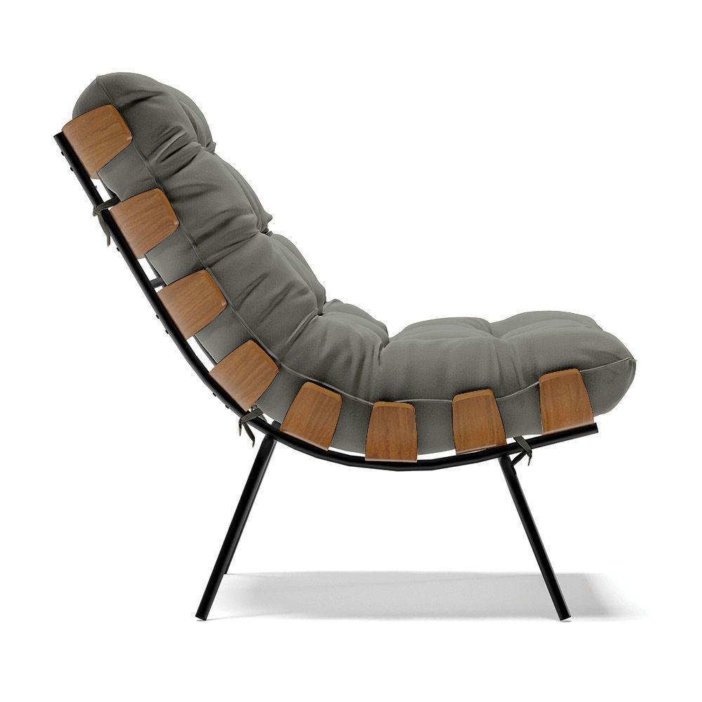 Kit 02 Poltronas Costela Suede Base Metálica Preto Grafite - 6