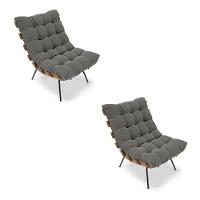 Kit 02 Poltronas Costela Suede Base Metálica Preto Grafite - 1