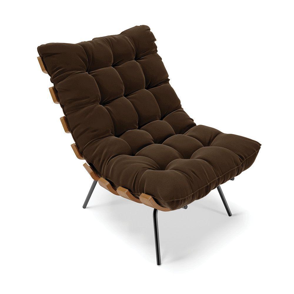 Kit 02 Poltronas Costela Suede Base Metálica Preto Marrom - 8