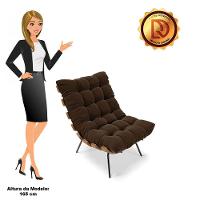 Kit 02 Poltronas Costela Suede Base Metálica Preto Marrom