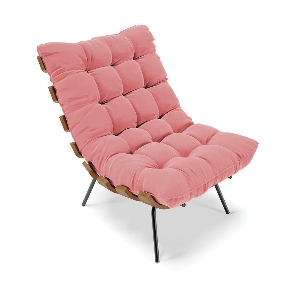 Kit 02 Poltronas Costela Suede Base Metálica Preto Rose - 3