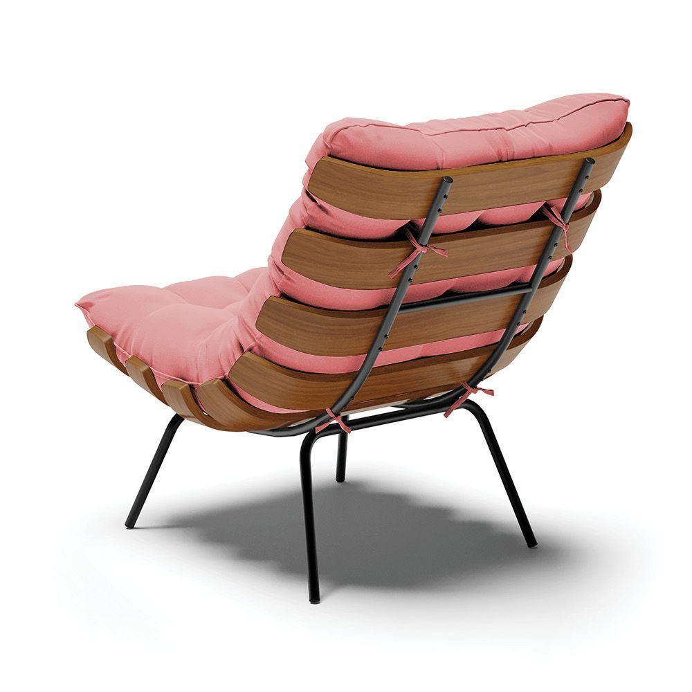 Kit 02 Poltronas Costela Suede Base Metálica Preto Rose - 6