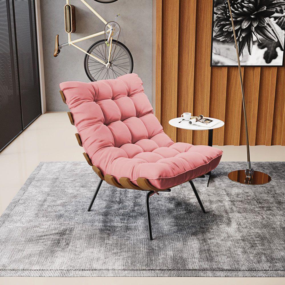 Kit 02 Poltronas Costela Suede Base Metálica Preto Rose - 8