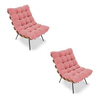 Kit 02 Poltronas Costela Suede Base Metálica Preto Rose - 1