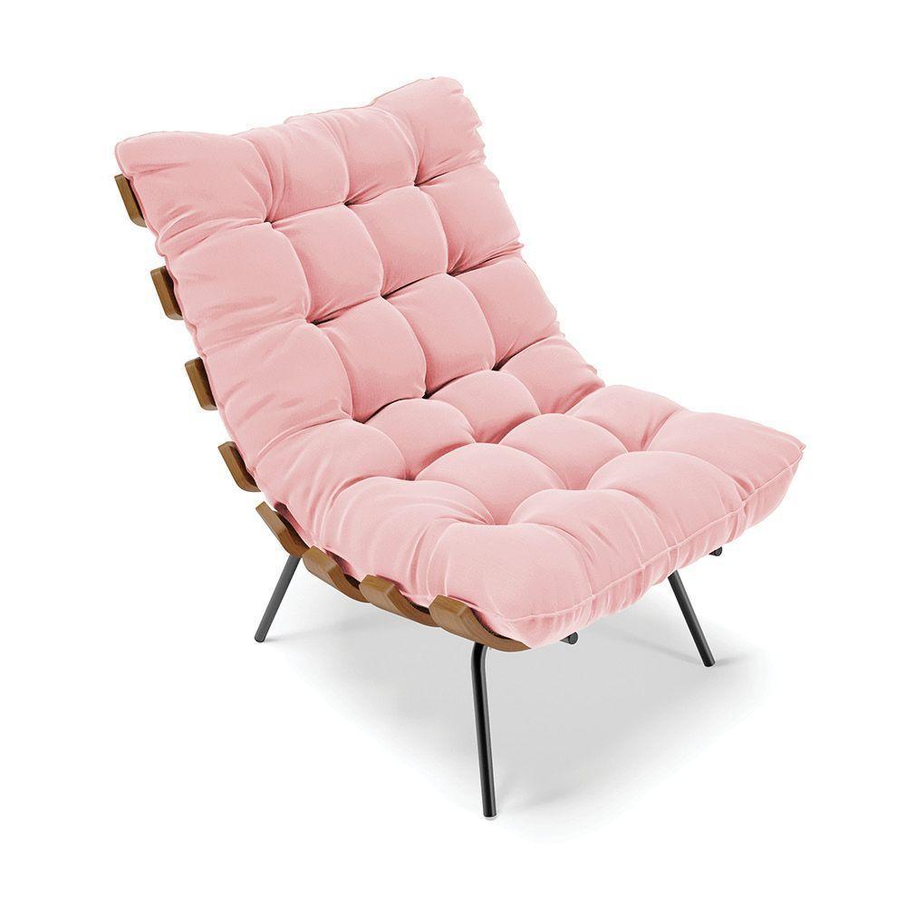 Kit 02 Poltronas Costela Suede Base Metálica Preto Rosa Bebê - 3