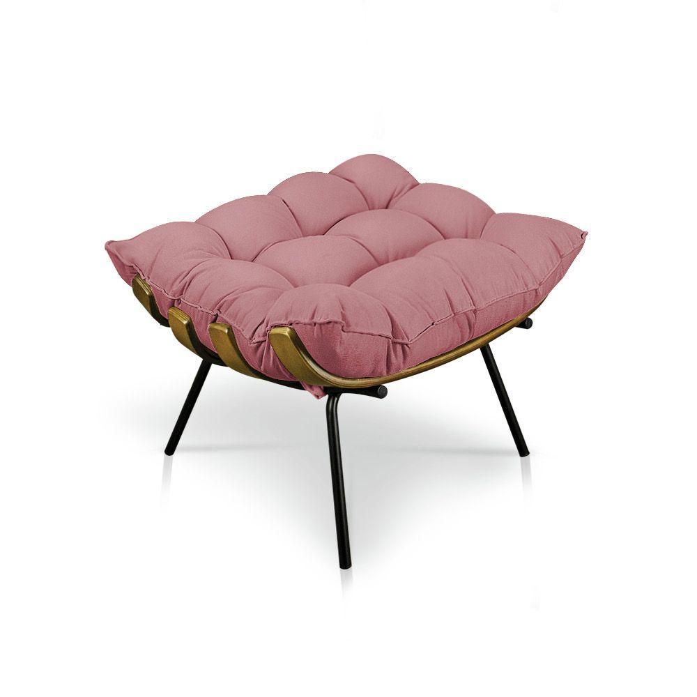 Kit Poltrona e Puff Costela Suede Rose Base Meta Drossi - 3