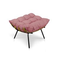 Kit Poltrona e Puff Costela Suede Rose Base Meta Drossi - 3