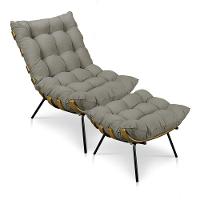 Kit Poltrona e Puff Costela Suede Marrom Rato Base Metal - 1