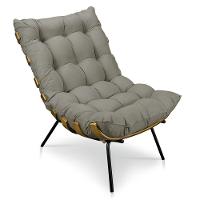 Kit Poltrona e Puff Costela Suede Marrom Rato Base Metal - 2