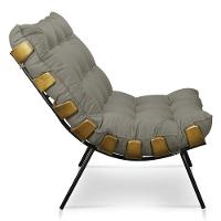 Kit Poltrona e Puff Costela Suede Marrom Rato Base Metal - 3