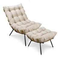 Kit Poltrona e Puff Costela Suede Base Metal Drossi Bege - 1