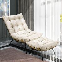 Kit Poltrona e Puff Costela Suede Base Metal Drossi Bege - 3