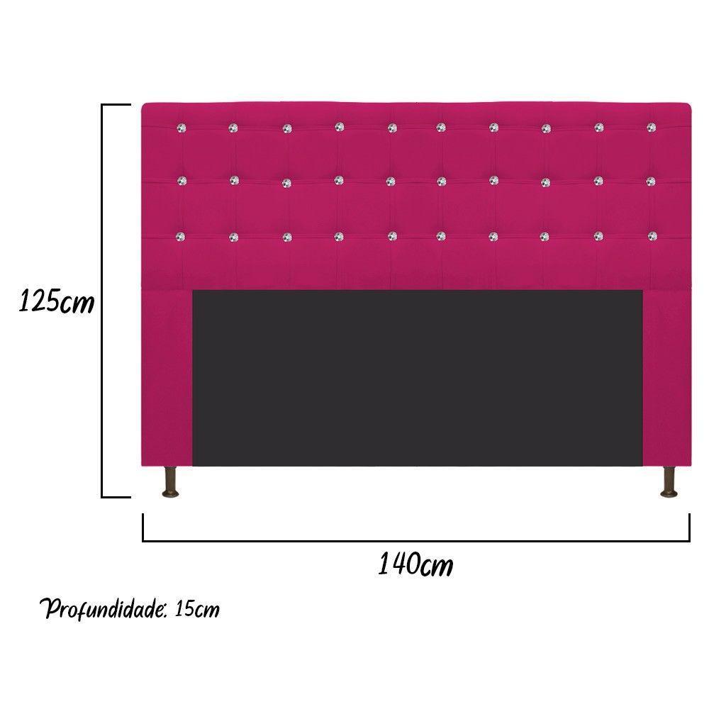 Cabeceira Dama 140Cm Casal Com Strass Suede Pink - 2