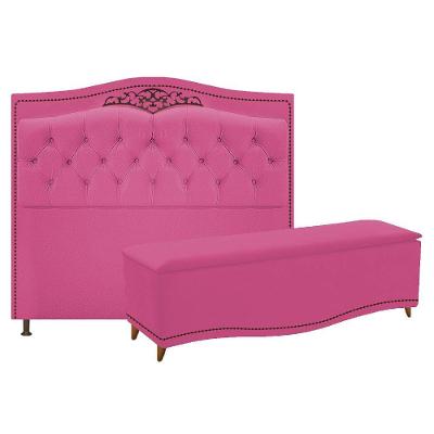 Cabeceira e Calçadeira Yasmim 160 Cm Queen Size Suede Pink