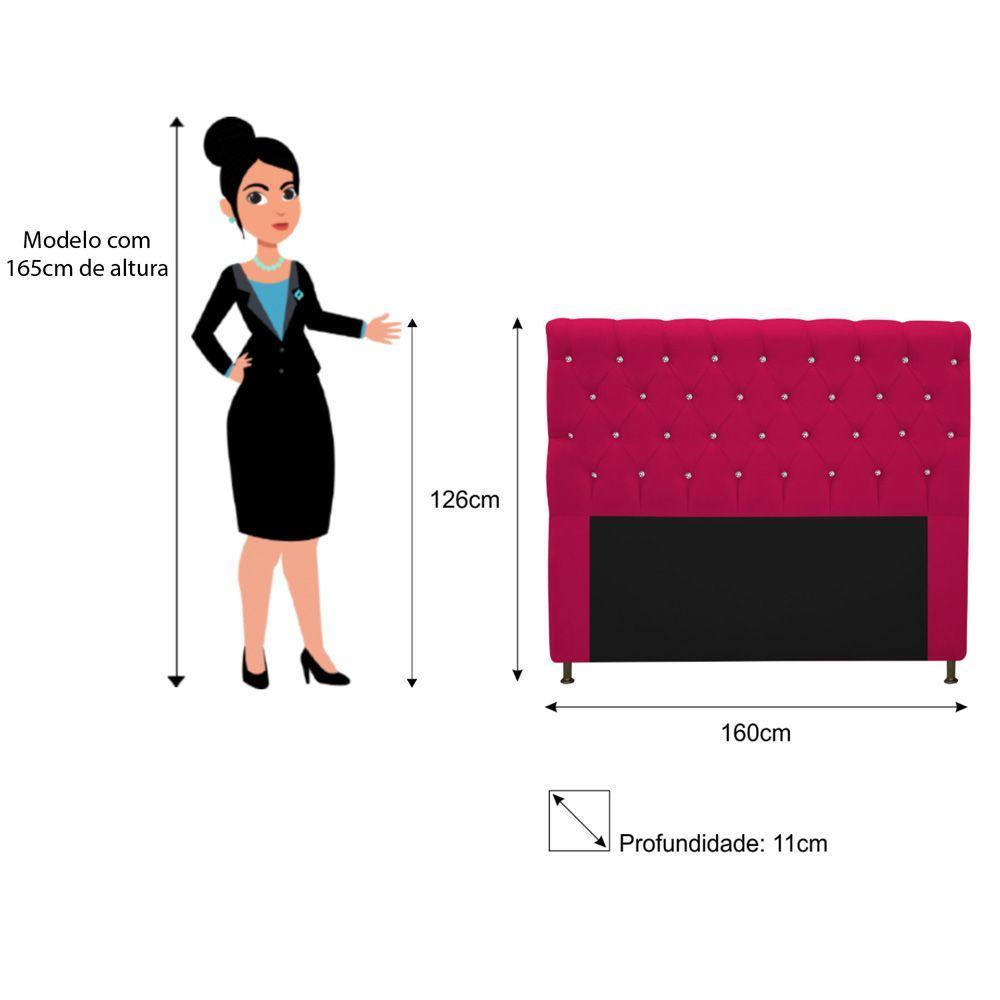 Cabeceira Cristal 160cm Queen Size com Strass Suede Pink - 2