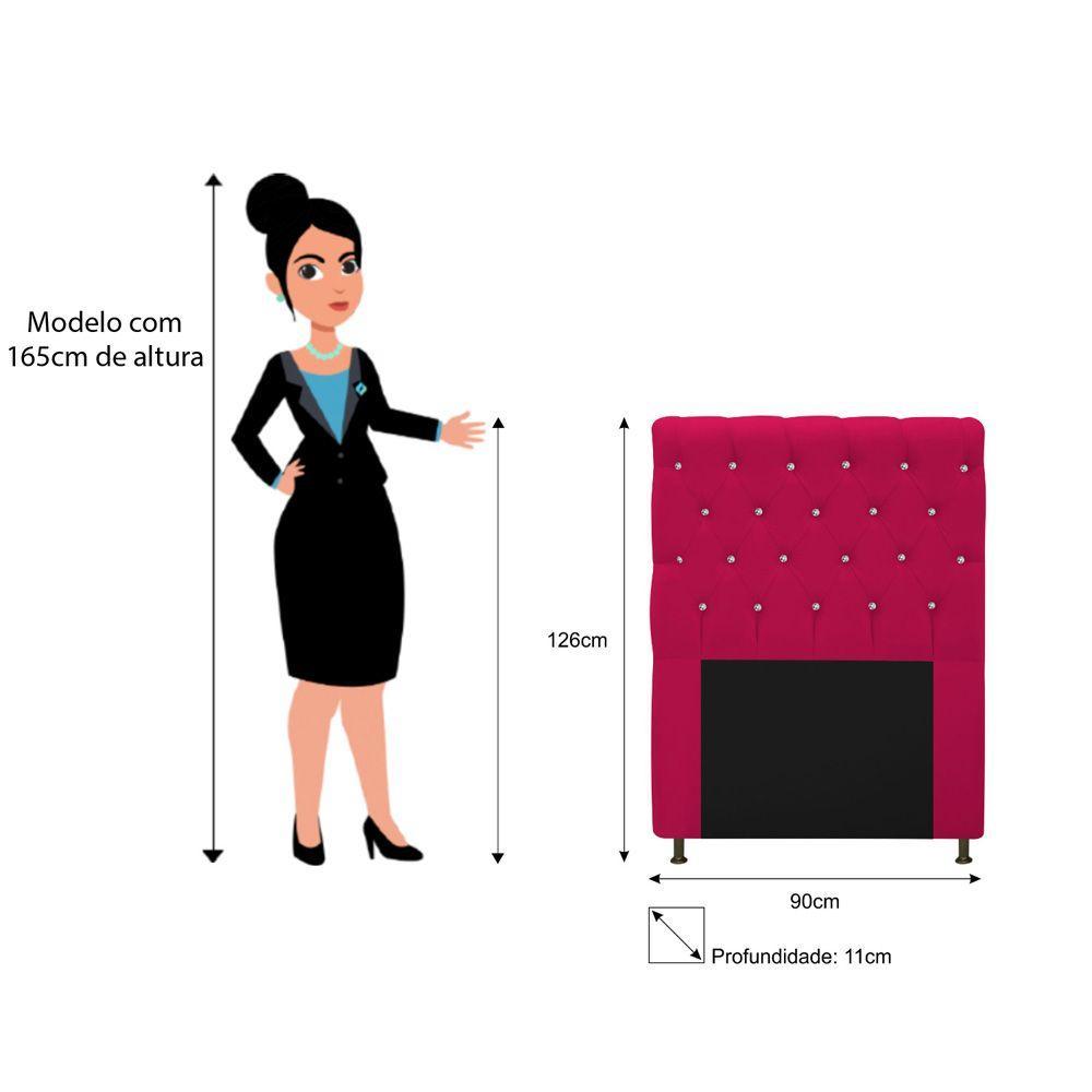 Cabeceira Cristal 90cm Solteiro com Strass Suede Pink - 2