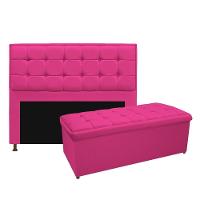 Cabeceira E Calçadeira Copenhague 140 Cm Casal Suede Pink - 1