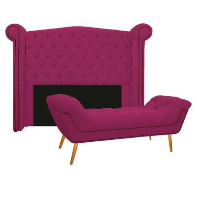 Kit Cabeceira Calçadeira Veneza 195cm Suede Pink