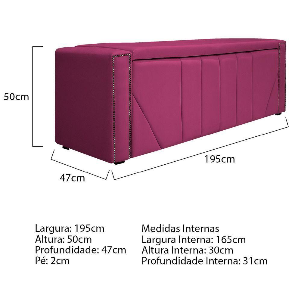 Kit Cabeceira E Calçadeira Baú King 195cm Suede Pink - 3