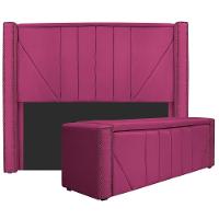 Kit Cabeceira E Calçadeira Baú King 195cm Suede Pink - 1