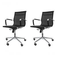 Kit 2 Cadeiras De Escritório Baixa Tela Mesh p/120Kg Preto - 1