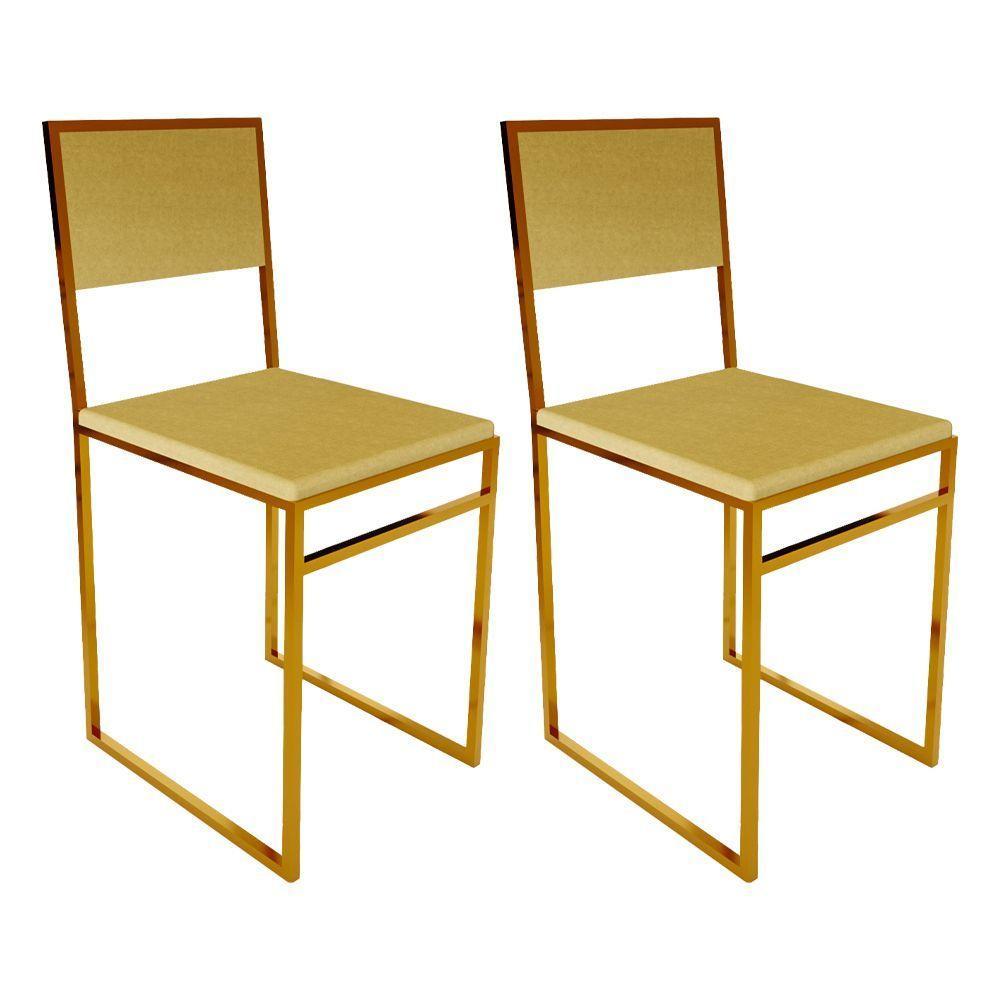 Kit 2 Cadeiras De Jantar Industrial Isa Assento Estofado Veludo Bege Base Cobre - Cor: Preto - 1