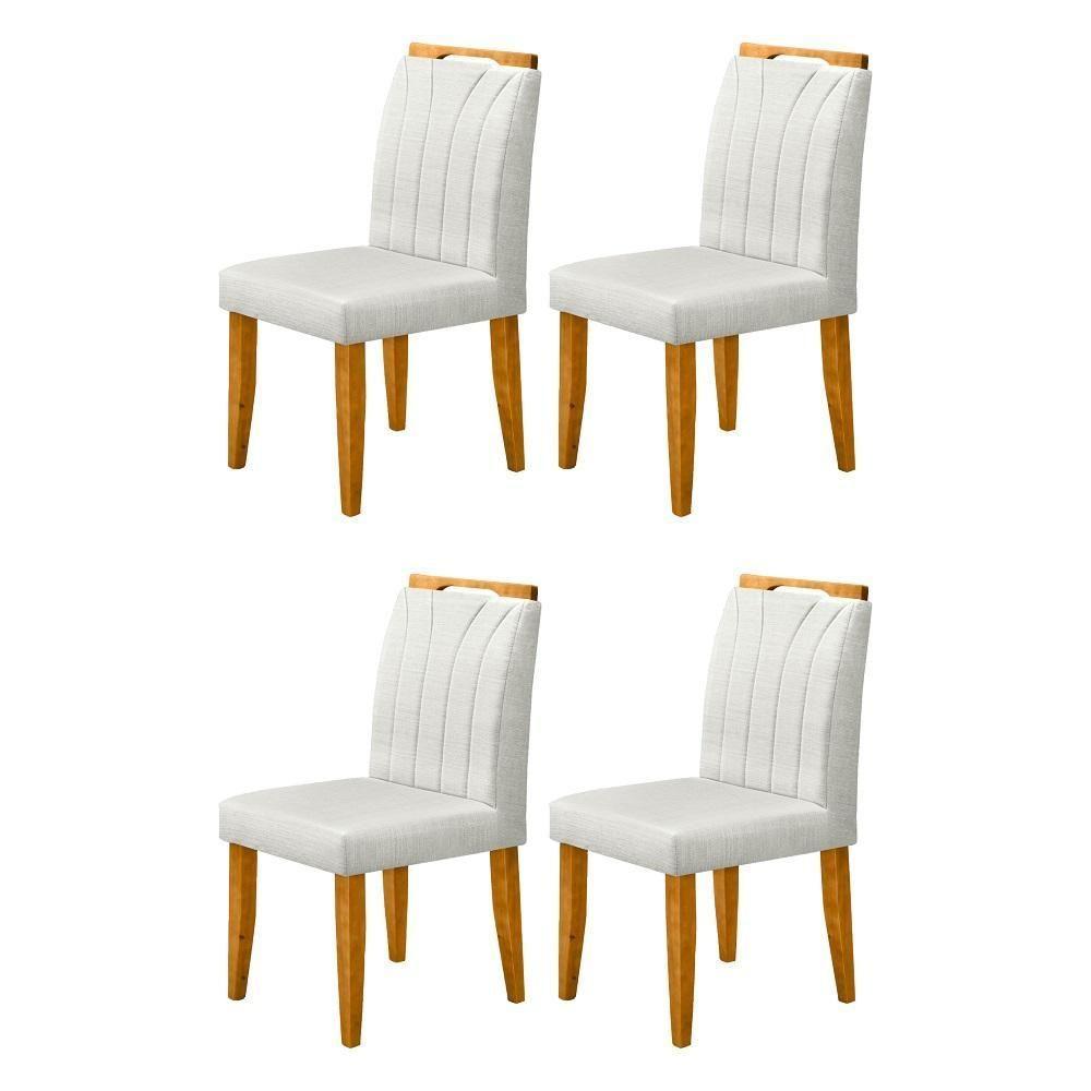 Conjunto 4 Cadeiras Em Linho Com Pés De Madeira Bege Claro - 1