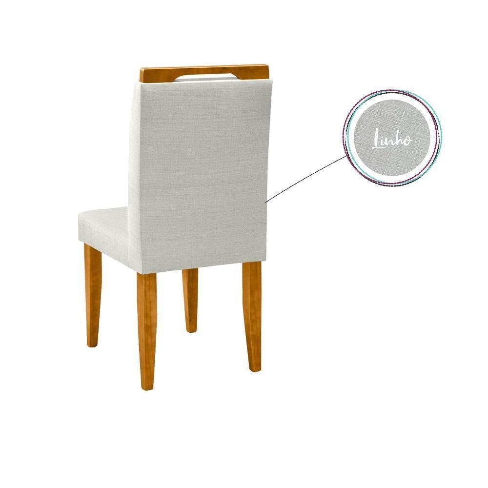 Conjunto 4 Cadeiras Em Linho Com Pés De Madeira Bege Claro - 3