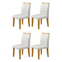 Conjunto 4 Cadeiras Em Linho Com Pés De Madeira Bege Claro - 1