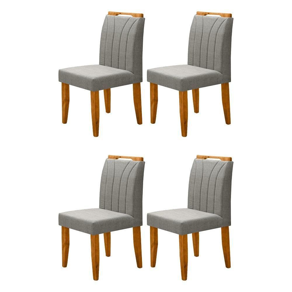 Conjunto 4 Cadeiras Em Linho Com Pés De Madeira Bege Escuro - 1