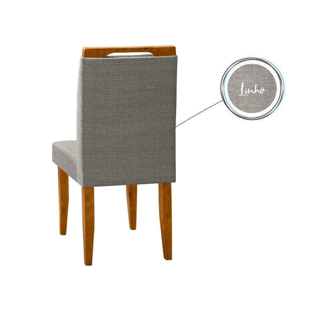 Conjunto 4 Cadeiras Em Linho Com Pés De Madeira Bege Escuro - 3