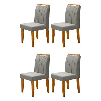 Conjunto 4 Cadeiras Em Linho Com Pés De Madeira Bege Escuro