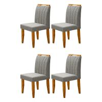 Conjunto 4 Cadeiras Em Linho Com Pés De Madeira Bege Escuro - 1